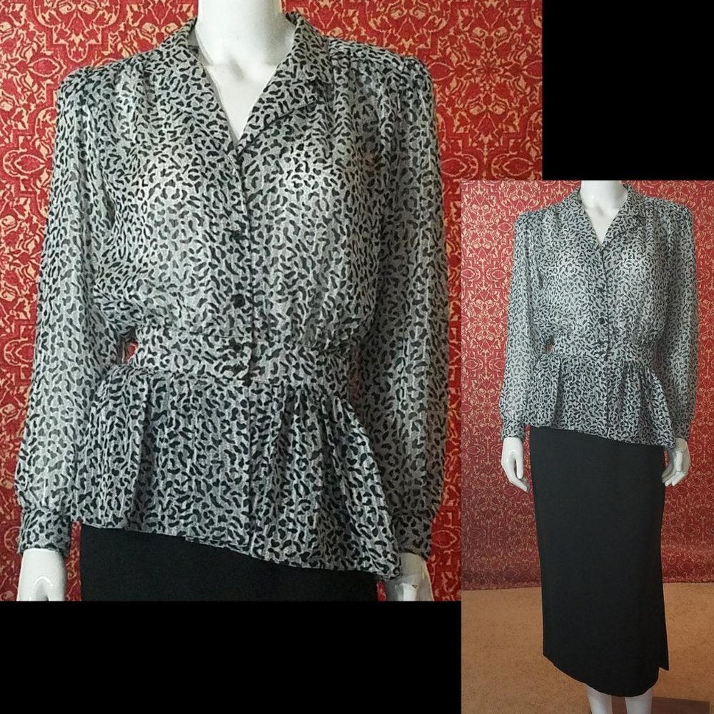 La Chine Classic Vtg Sheer Peplum Blouse 8